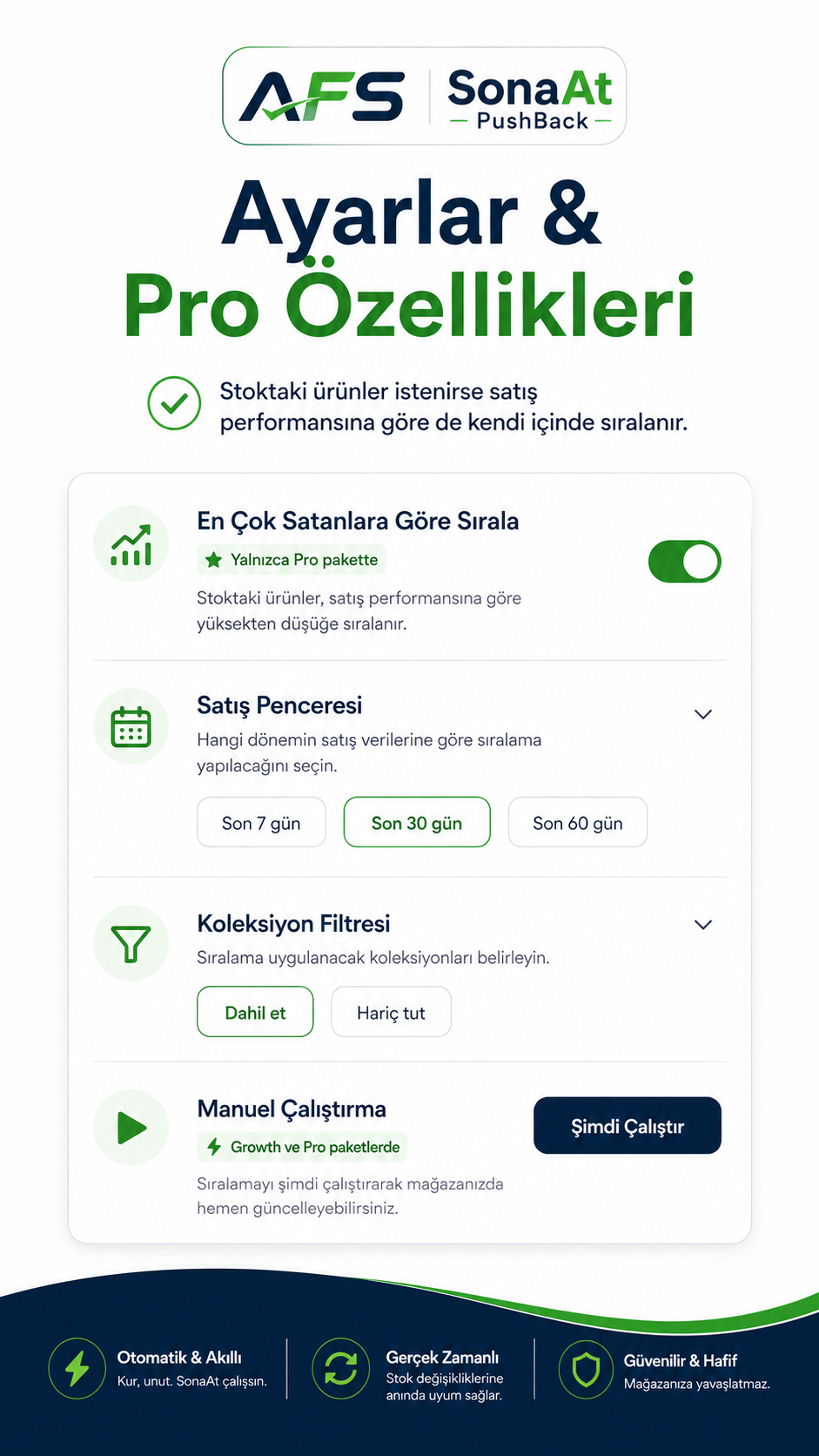 AFS SonaAt PushBack ayarlar ve Pro özellikleri görseli
